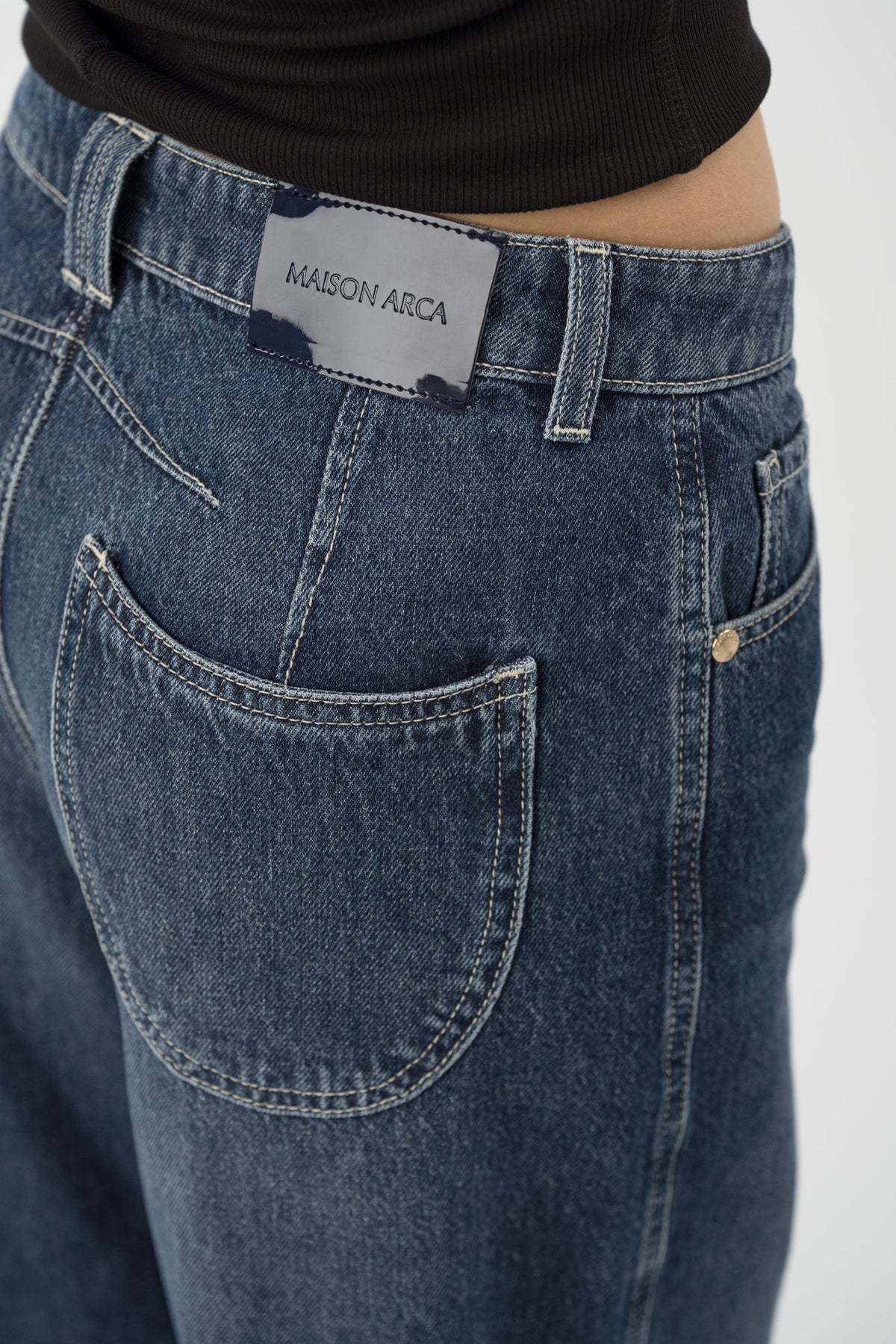 Caroline mid-rise barrel-leg jean in Rinse wash — view 6 | Maison Arca