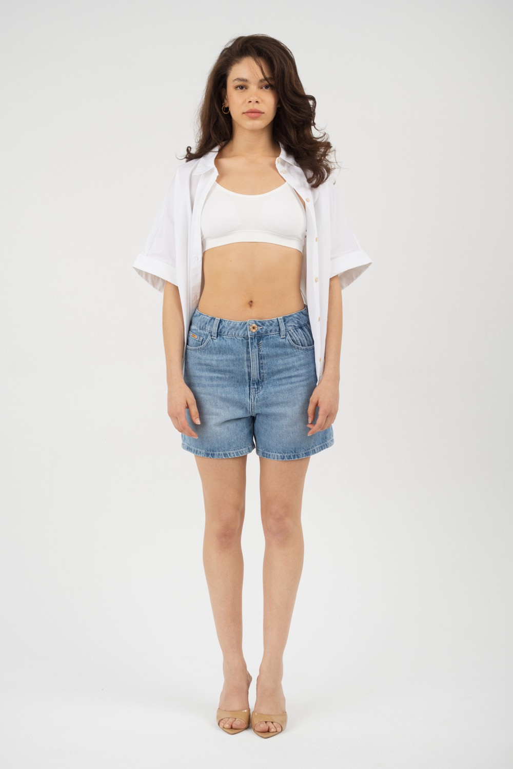 Maison Arca Deva — denim shorts in Aqua — view 3