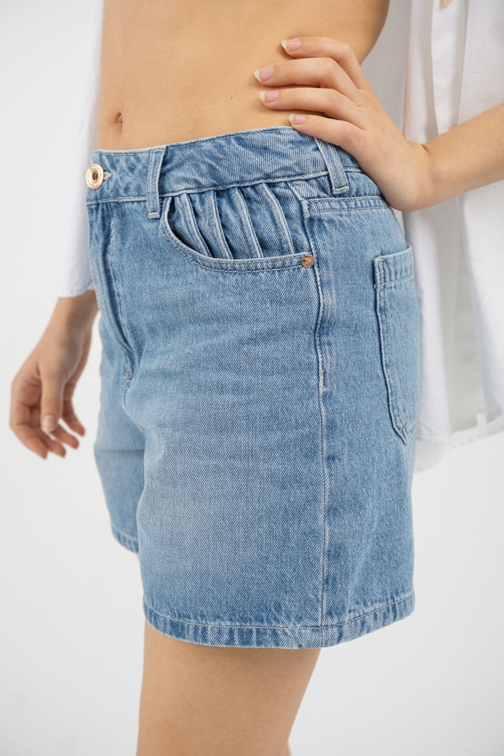Maison Arca Deva — denim shorts in Aqua — view 5