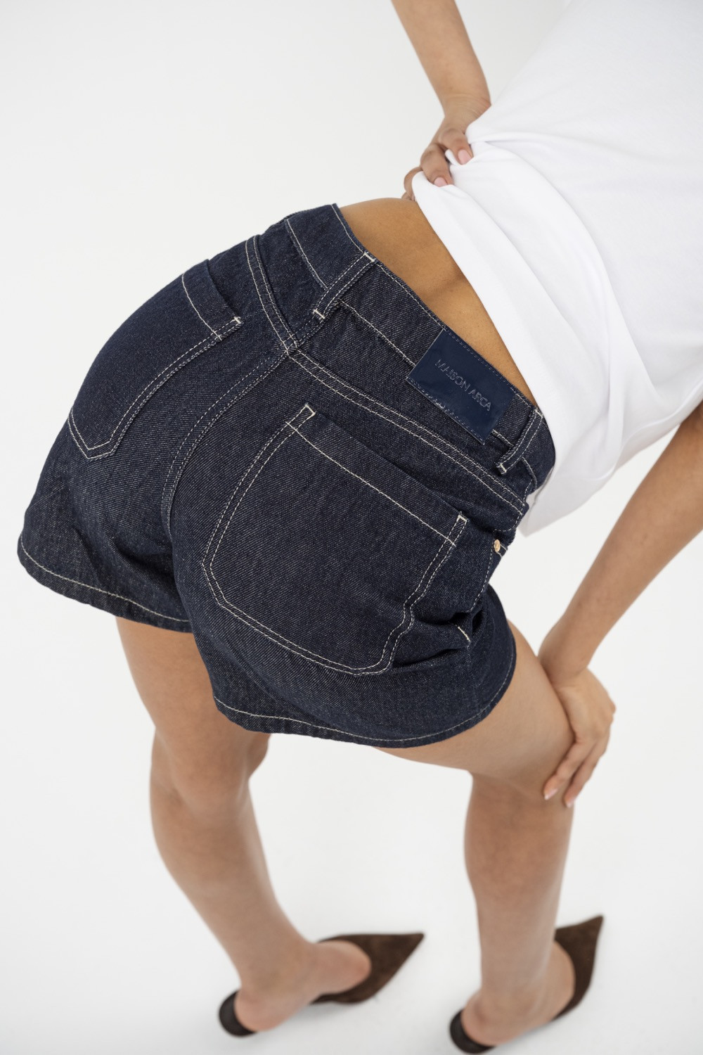 Maison Arca Deva — denim shorts in Rinse — view 20