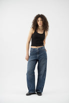 Caroline mid-rise barrel-leg jean in Rinse wash — view 1 | Maison Arca