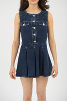 Coco sleeveless mini denim dress in Arca wash — view 4 | Maison Arca