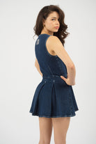 Coco sleeveless mini denim dress in Arca wash — view 5 | Maison Arca